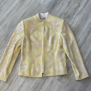 Albert Nipon Women's Yellow and Cream Textured Blazer